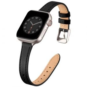 SUNFWR Compatible Avec le Bracelet Apple Watch 41mm 40mm 38mm 45mm 44mm 42mm,Fin Cuir Véritable Femme Remplacement,Pour iwatch Series 7/6/5/4/3/2/1,SE (Noir&Lumiere stellaire, 38mm 40mm 41mm) (HAOYUYUANKE-EU, neuf)