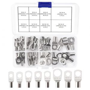 YIXISI 55 Pièces M5/M6/M8/M10 Cosses Tubulaires Kit, Cosses de Embouts de Câble de Batterie, pour Câble Électrique, Argent (YXS-DE, neuf)