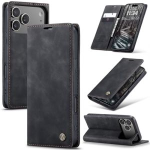 Samokor Coque pour iPhone 17 Pro 5G Housse Cuir Premium Etui Rabat Pochette Portefeuille Fentes Cartes Magn&eacute;tique,&Eacute;tui Protection pour iPhone 17 Pro 5G,Noir (Haoxin20, neuf)
