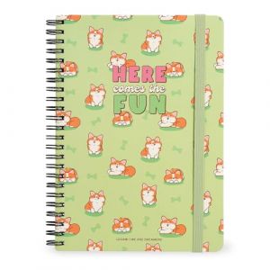 Legami - Cahier &agrave; spirales lign&eacute; 7 mm, Corgi, Maxi, Format A4, Papier certifi&eacute; FSC, Contient 1 feuille d'autocollants, 160 pages, Fermeture &eacute;lastique, 21 x 29 cm (RAREWAVES-FR, neuf)