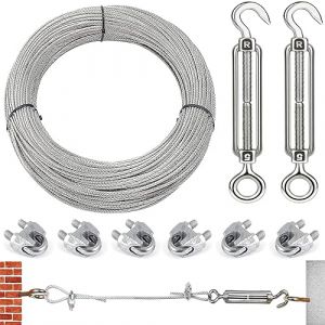 Câble métallique 3mm,Cable Acier Galvanisé 5m,Cable Acier Gainé,Cable Plante Grimpante Exterieur,M5 Tendeur Cable with Serre Cable Acier for Tendeur fil a linge (GZFTM, neuf)