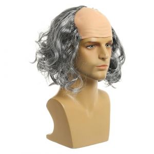 harayaa Perruque Chauve pour Halloween Bonnet Chauve pour Cosplay Perruque de Scientifiques Fous Coiffure d'Halloween Perruque de VieilD&eacute;guisement pour Halloween Carnaval cheveux gris boucl&eacute;s (Harayaa, neuf)