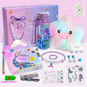 Cadeau Fille 5 6 7 8 9 10+ Ans, Sirène Bricolage Gourde Fille Enfant DIY Cadeau Secret Journal Intime, Stylo, Porte Monnaie Peluche Oreiller Sirène Bijoux Jouet pour Cadeaux Anniversaire Fille (CHENYIXINYI, neuf)