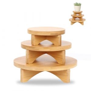 Tefola Lot de 3 élévateurs ronds en bois rond en bois pour décoration de chambre - Support de présentation de plantes d'intérieur et d'extérieur - Pour jardin, bureau, banc, chambre, cuisine (naturel) (Snowdreamer, neuf)