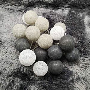 6cm Boule Coton Guirlande Lumineuse, DOTBUY LED Guirlande Lumineuse à Piles, Decoration Noël, Enfant, Festival, Chambre Mariage Décorations Style nordique (Tons gris,1.8M/10LED) (DOTDOT SHOP, neuf)
