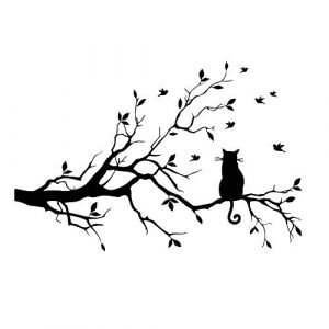 Branche d'arbre feuilles avec chat stickers muraux autocollants amovible vinyle oiseau autocollant autocollant décor pour la maison décorations de chambre noir (SUFANG, neuf)