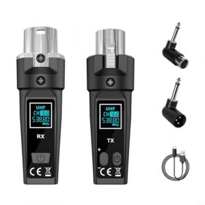 Système de microphone sans fil 2,4 G avec émetteur et récepteur XLR UHF pour mixeur audio, plage dynamique de 110 dB, 0,2 % THD, distance de transmission de 30 à 50 m pour basse électrique et guitare (Sttaruu, neuf)
