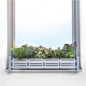 Support jardini&egrave;re appui de fen&egrave;tre, exterieur, Masu set de base, sans per&ccedil;age, en continu pour chaque largeur, pour pots de fleur ou support jardini&egrave;re de balcon, (gris signal, modern) (Snacker Distribution, neuf)