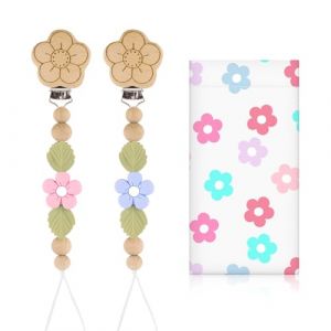 Bingtoo Lot de 2 Attache Tetine en Silicone de Qualit&eacute; Sup&eacute;rieure pour Gar&ccedil;ons et Filles, Accroche Tetine Bebe Mam Bibs Tissu, Cadeau Naissance Fille, Pacifier Chain Cha&icirc;ne, Attaches-Sucettes (Bingtoo Store, neuf)