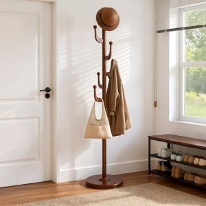 Bekrvio Porte-manteau en bois 100% massif r&eacute;glable en hauteur, porte-v&ecirc;tements avec 7 crochets pour vestes, chapeaux, porte-manteau en forme d'arbre pour couloir, chambre &agrave; coucher, salon (Beikerui Home Store, neuf)