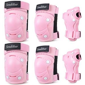 Sets de Protection Roller Enfant Réglable 6PCS Protection Skateboard Genouillère Protège-Poignet Coudières avec Sac de Rangement pour Vélo Patinage Cyclisme Scooter (Rose, M) (Soudittur-World, neuf)