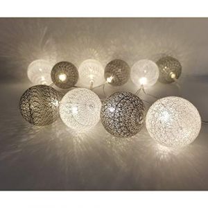 6cm Guirlande Lumineuse Boule Coton, DOTBUY Decoration Noël, LED Guirlande Lumineuse à Piles, Enfant, Chambre Mariage Halloween Décorations Multicolore (gris clair,3.3M/20LED) (DOTDOT SHOP, neuf)