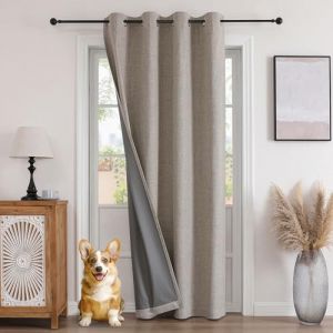 Joydeco Rideau Thermique Porte d'Entr&eacute;e Effet Lin 132x210cm 1 Panneau avec Revetement 100% Anti-Lumineux, Rideau Occultant Porte Int&eacute;rieur &agrave; Oeillets pour Chambre Dressing Armoire - Couleur Lin (joydeco, neuf)