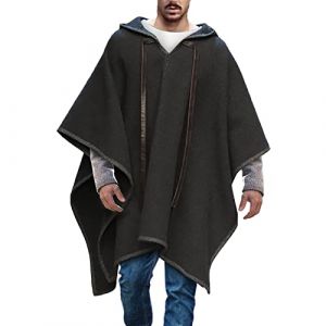 Caxndycing Poncho pour homme - Couverture chaude faite &agrave; la main - Poncho &agrave; capuche - Cape pour homme - Poncho en laine mexicaine - Hiver - Chaud - Hippie - Sweat &agrave; capuche - Alpaga - Laine chic - (Aigdgoog, neuf)