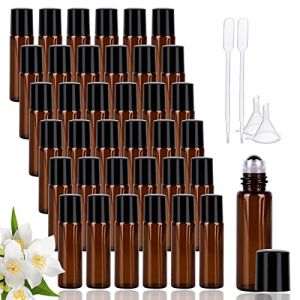Bouteilles à Rouleaux D'huiles Essentielles, 36 Pièces 5ml Bouteille Roll on Vide En Verre, Flacon Roll on En Verre Avec Rouleau, Rechargeable Bouteille Roll on En Verre, Flacons Roll-On En Verre (REACHING STAR UK, neuf)