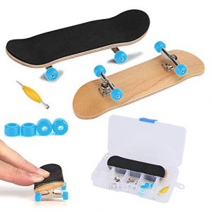 Finger Skate, Planche à roulettes de Doigt Alliage Complet érable en Bois Pont avec Boîte Réduire la Pression Cadeaux pour Enfants (Bleu Clair) (Ovalat, neuf)