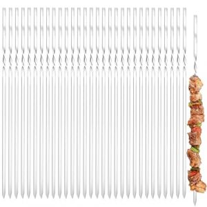 Gxlaihly 30 Pièces Brochette inox, 40 cm Brochettes pour Barbecue, 40cm Brochettes de kebab, Réutilisables Brochettes Inox, pour Bœuf, Barbecue, Légumes et Poisson (B-40CM) (Nanyuqing, neuf)