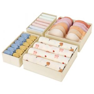DIMJ Rangement Sous Vetement - S&eacute;parateurs de Tiroir Non Tiss&eacute;s, Bo&icirc;te Organisateur Dressing Rangement Gain de Place Pour Chaussettes, Cravates, 4 Pi&egrave;ces (Beige) (lv zhu EU, neuf)