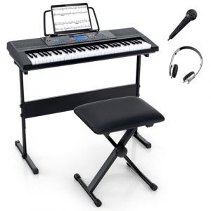 GOPLUS Piano Num&eacute;rique 61 Touches avec Tabouret Pliable, Clavier Electrique avec Support Amovible R&eacute;glable, 2 Haut-Parleurs Int&eacute;gr&eacute;s, Microphone, Casque, pour D&eacute;butants (Augenstern24, neuf)
