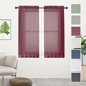 Chyhomenyc Lot de 2 Rideaux Transparents Courts de 114 cm de Long, Rideaux en Voile Doux filtrant la lumière pour Demi-fenêtre/Chambre/Salle de Bain/Salon, Bordeaux (Fast Media Ships From USA, neuf)