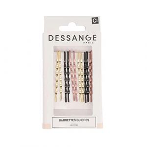 DESSANGE - Lot de 12 Barrettes Plates - 3 Coloris - Dor&eacute; - Noir - Rose M&eacute;talique - Fixation de M&egrave;che - Epingle &agrave; Chignon - Accessoire pour Cheveux (La Brosse et Dupont, neuf)