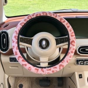 FOSDICK Couvre Volant Voiture en Peluche Douce, L&eacute;opard Rose Housse Volant Voiture pour Hiver, Housse de Volants Antid&eacute;rapante et Chaude, Taille Universel 38 cm (FOSDICK, neuf)