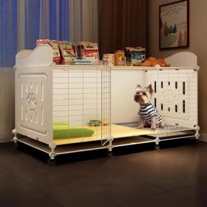 Cage moderne pour chien - 105 cm - Pour un usage domestique - Avec plateau - Convient pour chenil int&eacute;rieur avec espace de toilette s&eacute;par&eacute;, con&ccedil;ue pour les petites races de chiens (XL : 105 &times; 45 &times; 65 (JIEHAOOO, neuf)
