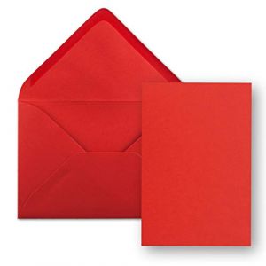 Lot de 50 cartes avec enveloppes - Cartes simples au format A5 (14,8 x 21 cm) - Enveloppes au format C5 (15,4 x 22 cm) - Avec fermeture par collage humide - Rouge (GUSTAV NEUSER GmbH, neuf)