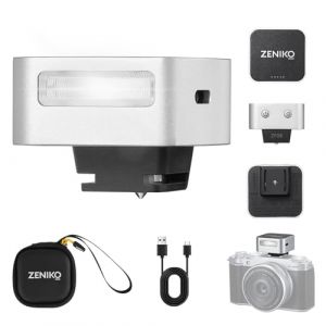ZENIKO ZF08 Mini Flash Speedlite pour Appareil Photo Flash GN16 pour Appareil Photo,5 Niveaux de Puissance, CCT 6500k &plusmn;200k avec Support Universel pour Sony/Canon/Nikon/Panasonic/Olympus(Silver,ZF08) (PhoZoom E, neuf)