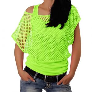 D&eacute;guisement Ann&eacute;e 80 Femme Fluo T-Shirt Resille, Deguisement Annee 80 Kit Annee 90 Femme Accessoires CarnavalV&ecirc;tements D'a&eacute;robic F&ecirc;te Th&egrave;me Tenue Disco Femme (hoarse-NU, neuf)