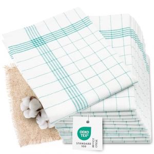 ZOLLNER Set de 12 torchons, Coton et Lin, 60x80 cm, Vert Blanc &agrave; Carreaux (Zollner24, neuf)