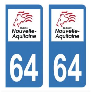 HADEXIA Autocollant Stickers Plaque immatriculation d&eacute;partement 64 Pyr&eacute;n&eacute;es-Atlantiques R&eacute;gion Nouvelle Aquitaine (Digital Sticker, neuf)
