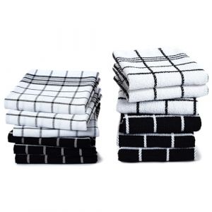 Encasa XO Jeux de Cuisine et Jeux de Cuisine | Combinaison Noire Toallas de Felpa de algod&oacute;n hautement absorbantes | 70x45 cm | Multiusos Para Lavar platos y limpiar Lot de 12 (Encasa Home, neuf)