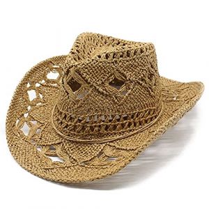 Chapeau de Cowboy Western Femme Homme Été Western Cowboy Chapeau Shapeable Chapeau de Paille Creusé Chapeau de Soleil Casquette pour Voyage Plage Extérieur Pêche (NiceYear, neuf)