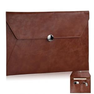 Porte-Documents en Cuir PU A4, Porte-documents en Cuir Imperm&eacute;able, 34x24cm Leather Enveloppe A4 Case avec Bouton, Marron Sac de Dossier Enveloppe (xingyulong, neuf)