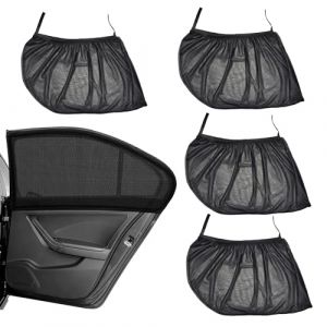 CHENNAN 4 Pi&egrave;ces Moustiquaires de Fen&ecirc;tre de Voiture Moustiquaires de Fen&ecirc;tre Lat&eacute;rale Protection UV Fen&ecirc;tre Lat&eacute;rale Maille Rideaux de Voiture Taille Universelle pour 98% Toutes Les Voitures (Noir) (Anbliss Xia, neuf)