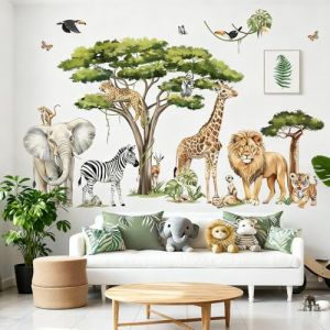 XFSRG Stickers Muraux Enfant Animaux de la Jungle Arbre XXL Autocollant Mural Safari avec Girafe Lion &Eacute;l&eacute;phant Tigre Z&egrave;bre & &Eacute;l&eacute;ments Nature D&eacute;co pour B&eacute;b&eacute; Maternelle Petits (MAPOTUNIRT S.R.L., neuf)