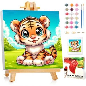 Mafenr Art Peinture Numero Enfant, Tigre Peinture par Numero Enfant, Tigre Paint by Numbers pour Décoration et Cadeaux, Avec Cadre et Chevalet 20x20cm (Manfen Store, neuf)