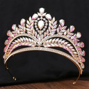 Diad&egrave;me de mari&eacute;e avec strass pour concours de beaut&eacute;, robe de mari&eacute;e, bijoux de cheveux couleur or AB (Aihuah, neuf)