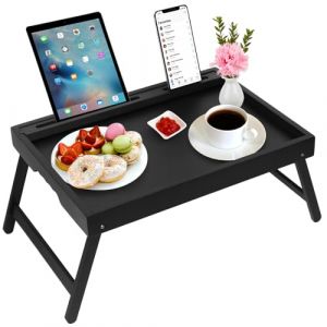 Plateau de Petit-déjeuner avec poignées Pliantes et Fente média pour Pieds, Plateau Pliable, Bureau pour Ordinateur Portable, collation, lit TV, Plateau de Cuisine (Black) (Kiwaly, neuf)