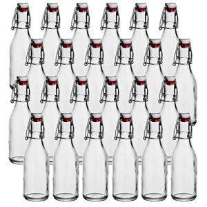 gouveo Lot de 24 bouteilles en verre rondes de 250 ml avec bouchon pivotant - bouteilles vides &agrave; bouchon pivotant &agrave; remplir et &agrave; offrir - id&eacute;ales pour liqueur, sirop, jus, huile, vinaigre (BFR250) (flaschendiscount, neuf)