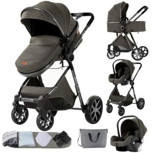 MoLi Poussette 3 en 1, Poussette Bebe avec Mode Double Poussée Réversible, Poussette Citadine Nacelle Grande, Poussette Combinée Cadre en Alliage d'aluminium Pliable Haut Paysage (225 Dark Grey) (Reborn003, neuf)