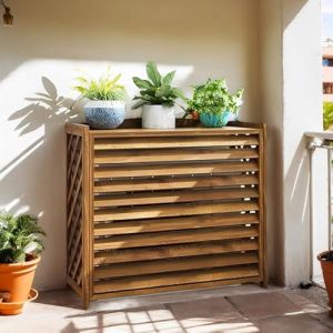 Marron Cache Climatiseur Extérieur Bois Couvre Climatiseur Pin Support De Fleurs Pour Plantes Cache Pompe A Chaleur Extérieur Bois Résistance Aux Intempéries Cache Clim Bois Pour Décoration Jardin(120 (Alexs little store, neuf)