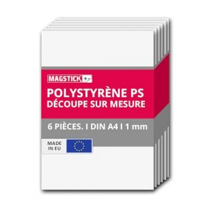Magstick Plaques en polystyr&egrave;ne I Set de 6 feuilles PS blanches A4 21 x 29,7 cm x 1 mm I Plastique rigide et thermoformable I Pour mod&eacute;lisme architecture bricolage DIY I mag261 (easydruck24, neuf)