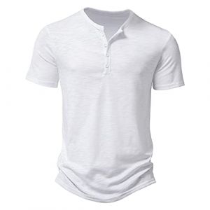 Homme Henley T-Shirts à Manches Courtes Col Tunisien Boutons Coton Décontractée Slim Fit Chemises en Coton T-Shirt Respirant Haut d'extérieur Fitness Tee Shirt Vetement Homme Solde (⭐⭐⭐⭐⭐AEGJEGVD(5-15 jours Arrivé), neuf)