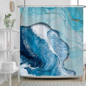 Ttincceer 180x180cm Rideau de Douche en marbre Bleu Encre Bleue Rideau de Salle de Bain textur&eacute; Luxe Ombre Rideaux de Douche Modernes Rideau de Baignoire Lavable avec Crochet pour Salle de Bain (Zhanghaostore, neuf)