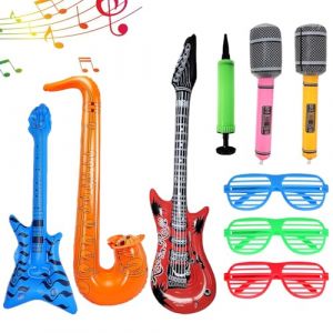 Guitare Enfant 9 Pi&egrave;ces Guitare Saxophone Microphone Ballons Instruments de Musique Accessoires Verres, Rock Star Ballons F&ecirc;tes Accessoires F&ecirc;te d'anniversaire Carnaval Cadeau (LIUYIKJ, neuf)