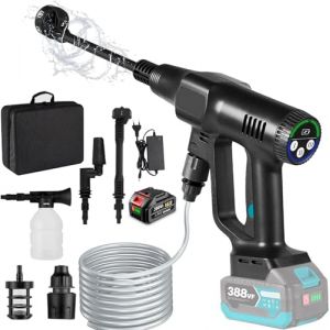 Nettoyeur Haute Pression sans Fil 3 Niveaux de R&eacute;glage de La Pression Max 200Bar Buse 6 en1Nettoyeur Haute Pression sur Batterie 15000mah Nettoyeur Haute Pression Portable (Noir avec 1 Batterie) (YCMZ-EU, neuf)