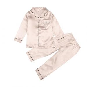 Pyjama Fille Enfants B&eacute;b&eacute; Fille Gar&ccedil;on Satin Pyjama Ensemble de Pyjama en Satin Satin Pyjama Ensemble Enfants Ensemble &Agrave; Manches Longues Hauts Boutonn&eacute;s Pyjama Chemise + Pantalon Long (GUnakd, neuf)