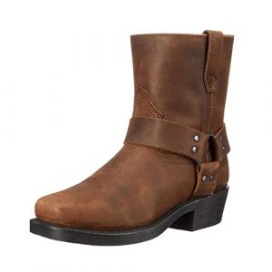 Bottes de cowboy vintage à bout carré avec fermeture éclair latérale pour homme, harnais de moto en cuir, marron foncé, 45 1/3 EU (Sawm Chan, neuf)